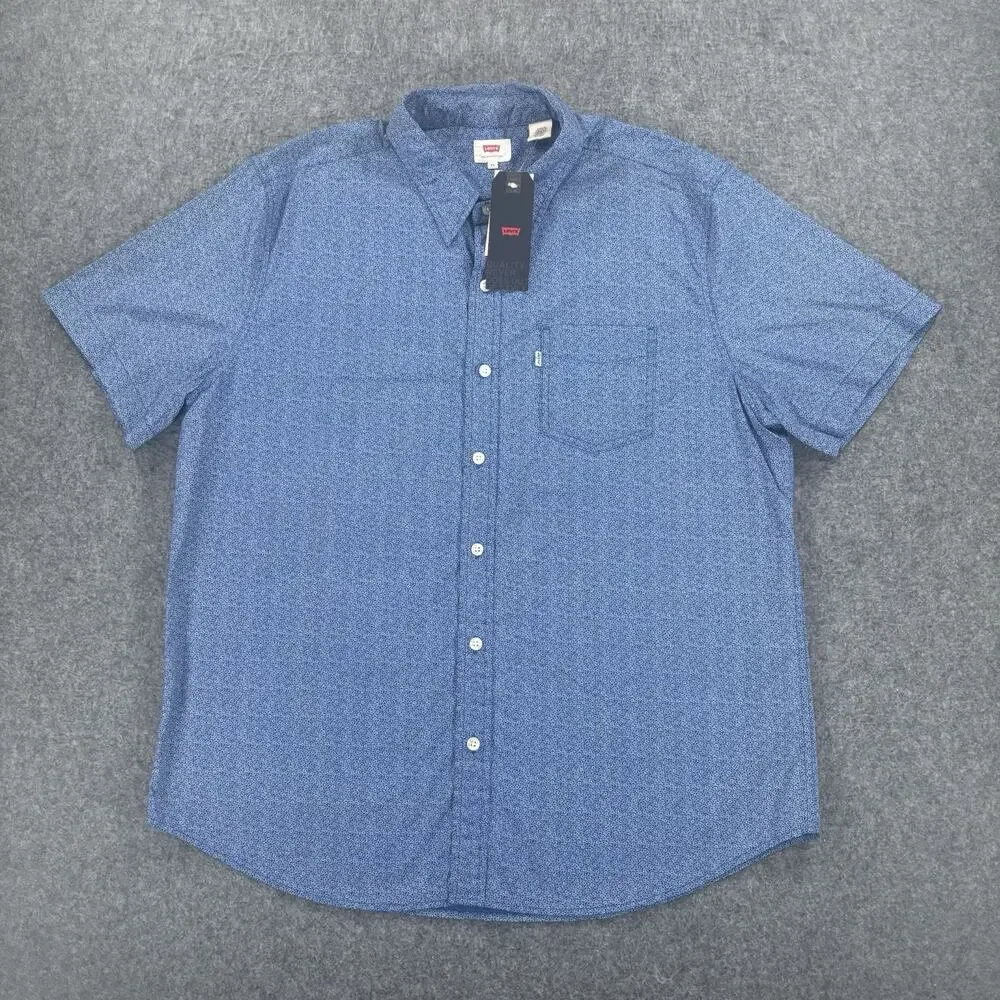 Levi's Mens XL Short Sleeve Button Down Shirt Blue Floral NWT 21977-0076